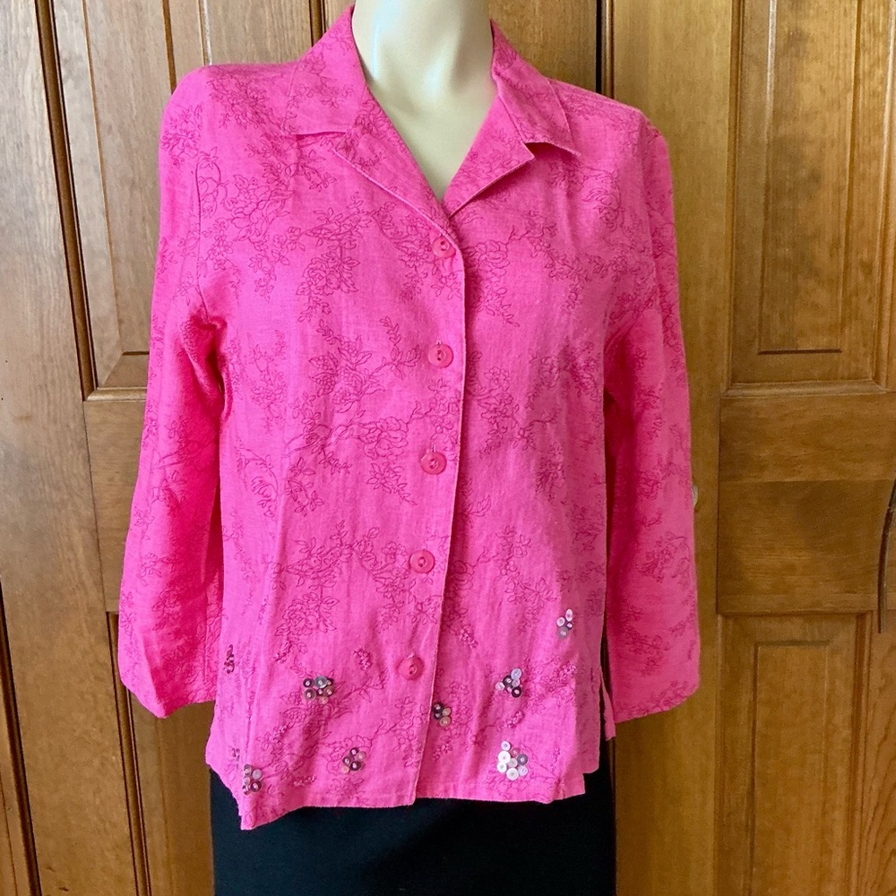 Sag Harbor Fuchsia Floral Shirt